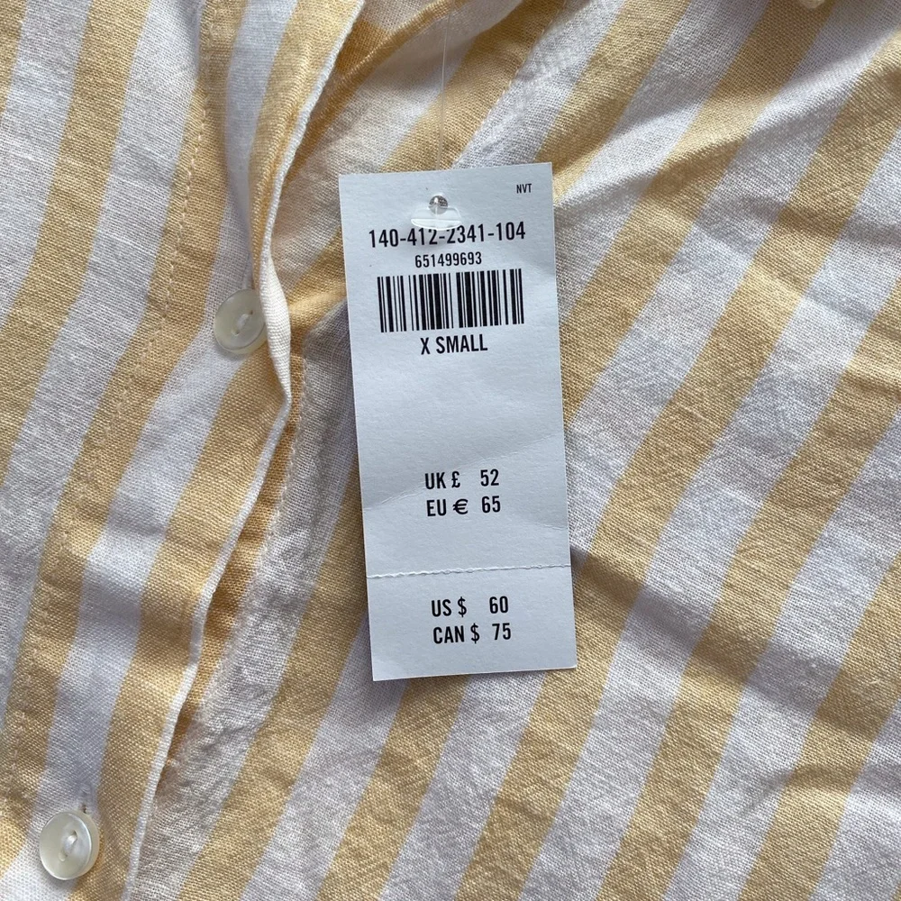 NWT Abercrombie and Fitch Yellow Stripe Linen Button Down - Picture 2 of 3